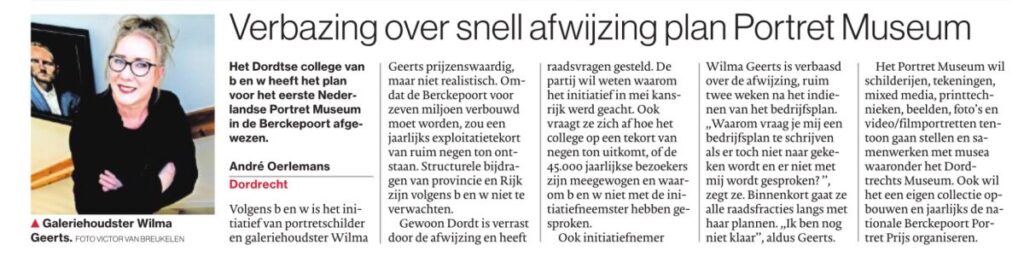 Verbazing over snelle afwijzing plan Portret Museum